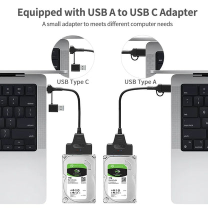 SATA To USB 3.0/Type-C Cable SATA III Hard Drive Adapter Up To 6 Gbps for 2.5 3.5 Inch HDD SSD Hard Drive Disk with 12V/2A Power