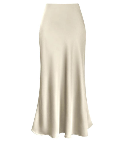 2025 Elegant Faux Silk Satin Skirts for Women High Waist A-line Office Lady  Solid Color Glossy Finish Fishtail Skirt