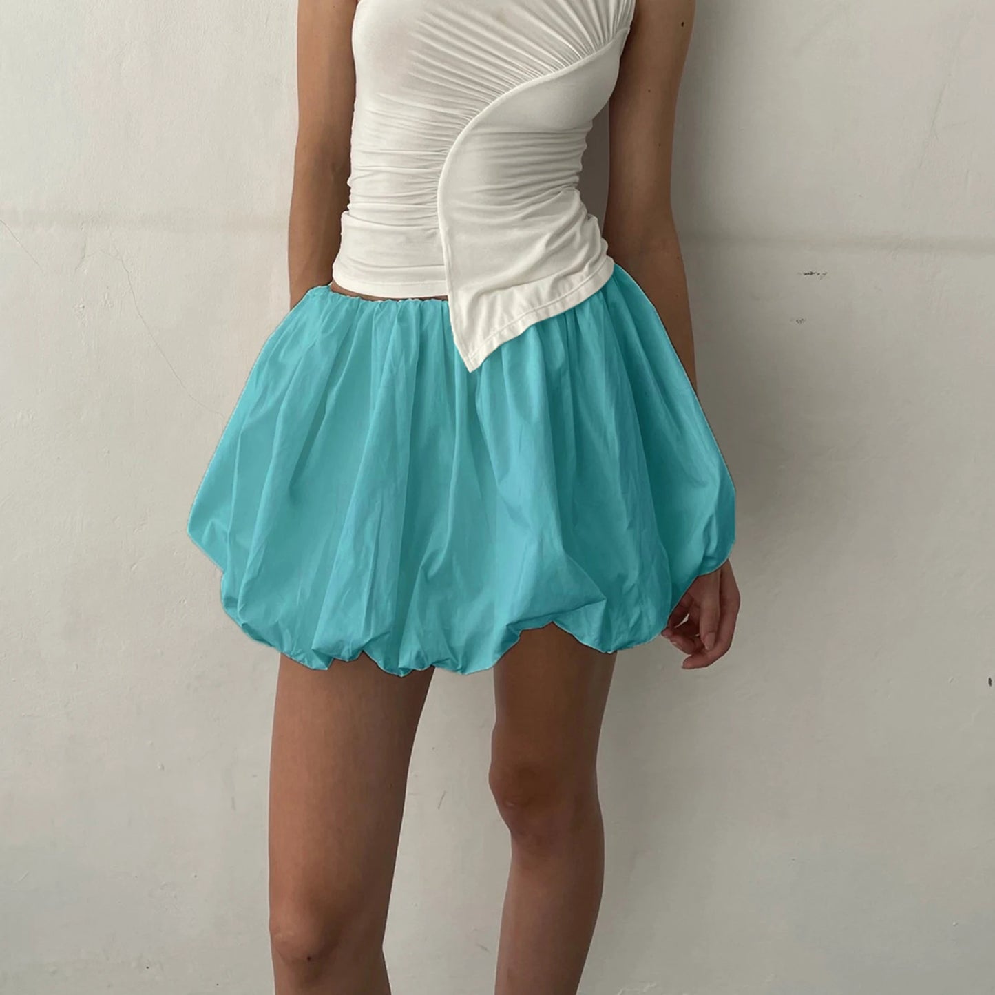 hirigin Women Y2K Bubble Skirt Elastic Waist Pleated Ruffle Hem A Line Mini Skirt Girls Cute Short Puffy Balloon Skirt