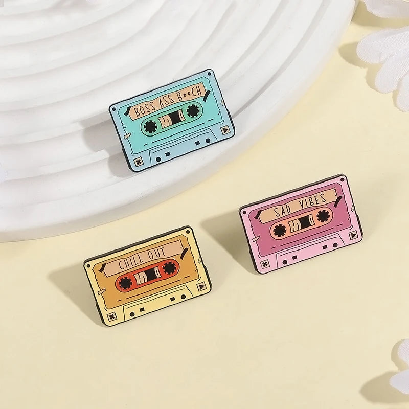 Retro Tapes Enamel Pins Custom 80s 90s Nostalgic Music Brooches Lapel Badges Clothes Funny Jewelry Gift for Friends