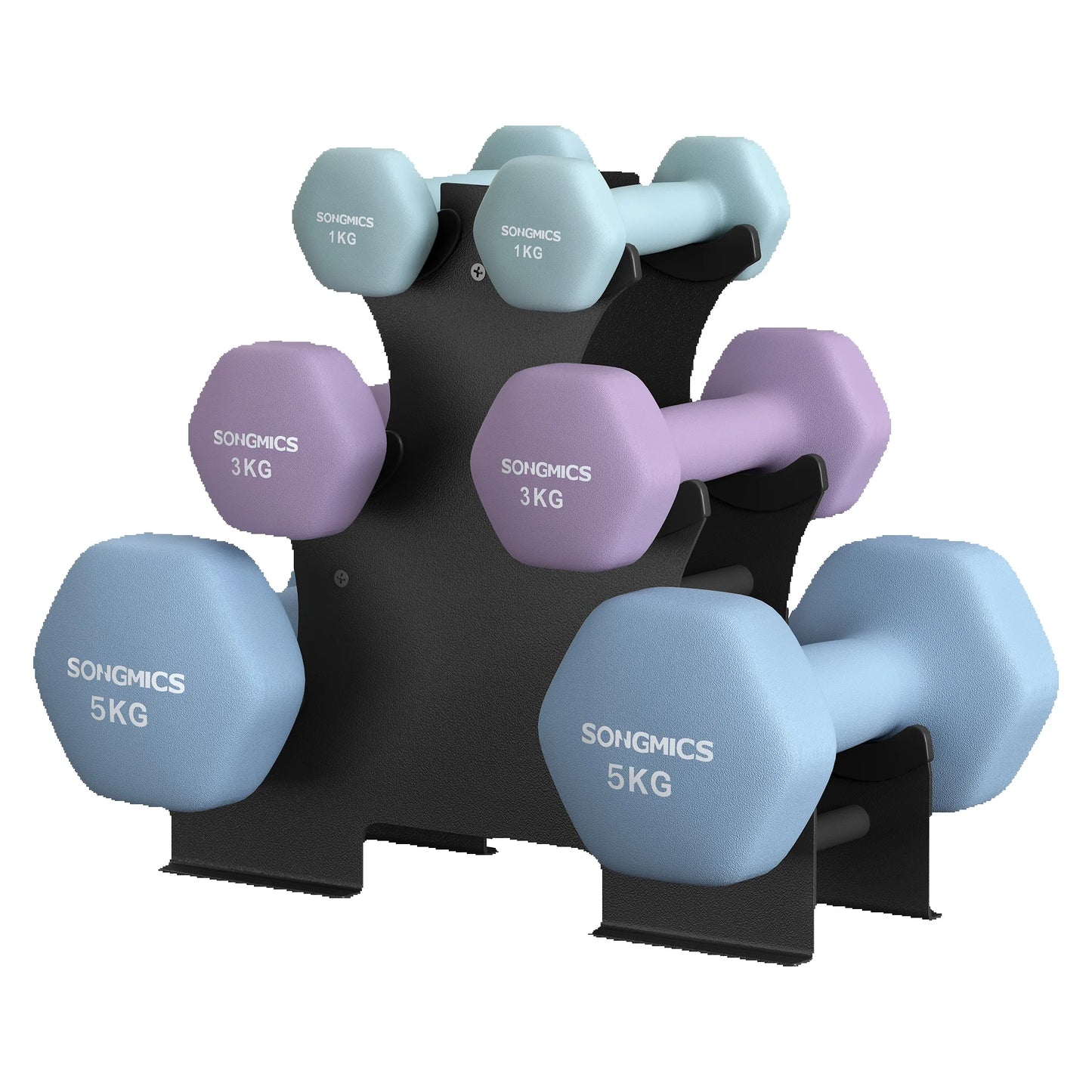 SONGMICS dumbbell set, 2x1kg, 2x3kg, 2x5kg, dumbbells with Dumbbell stand, coating