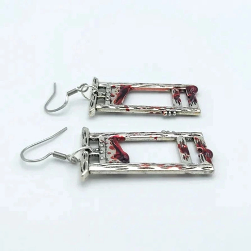 BLOODY GUILLOTINE EARRINGS – Weapon Earrings, Bloody Earrings, Gothic Earrings, Gore Jewellery, Spooky Jewellery, Halloween