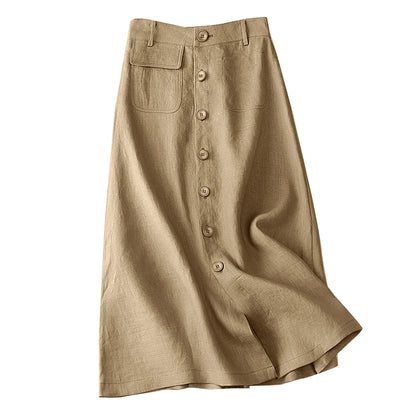 ZANZEA Women Casual Button Up A-line Skirts Summer Spring Cotton Midi Skirts Elegant High Waist Mujer Solid Temperament Faldas