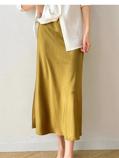 TAJIYANE 93% Natural Mulberry Silk Skirt Fashion Summer Satin Mermaid Skirt 21 Mommes elegant Long Skirt Woman Clothing 2025 스커트