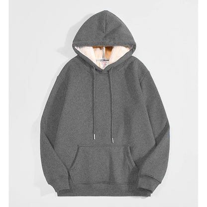 Winter Warm Thicken Hoodies Men Lambswool  Sweatshirt Casual Sports Fleece Coat Hooded Black Navy Blue Warm Streetwear
