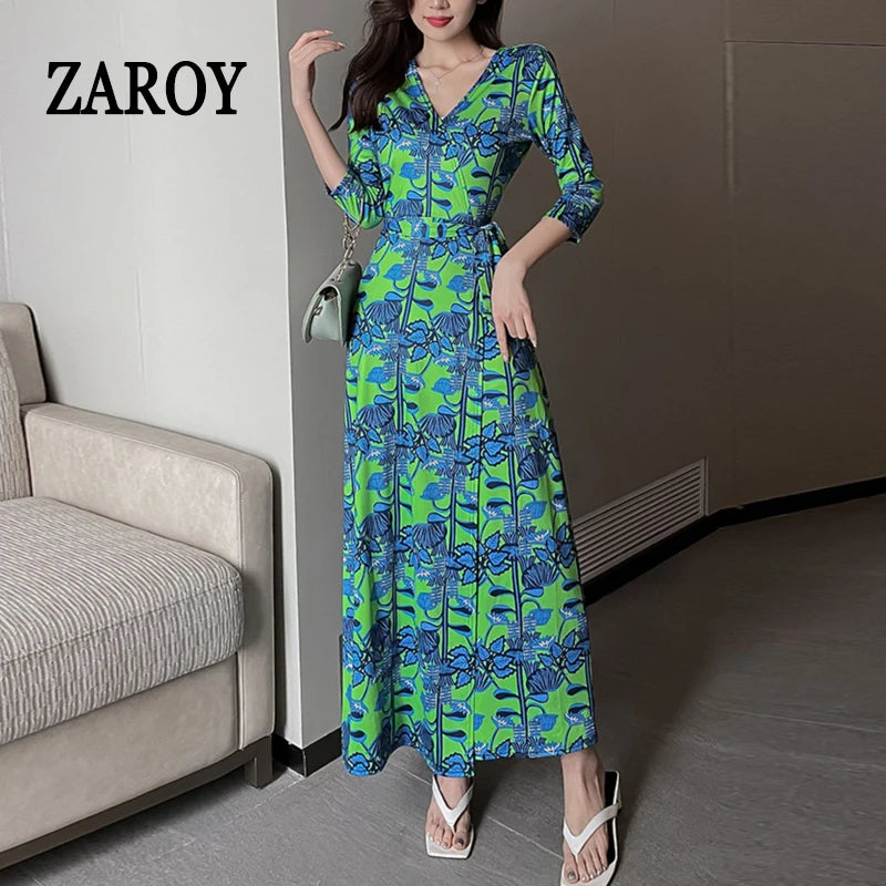 ZAROY Women Wrap Long Dress Summer Sexy V Neck Side Split Party Club Dress Chic Streetwear Elegant Evening Slim Beach Vestidos