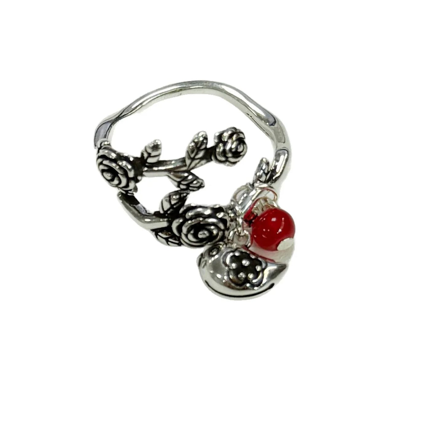 XIYANIK Vintage Red Bead Rose Flower Vine Bird Adjustable Finger Ring For Women Fashion New Jewelry Gift Party Wholesale anillos