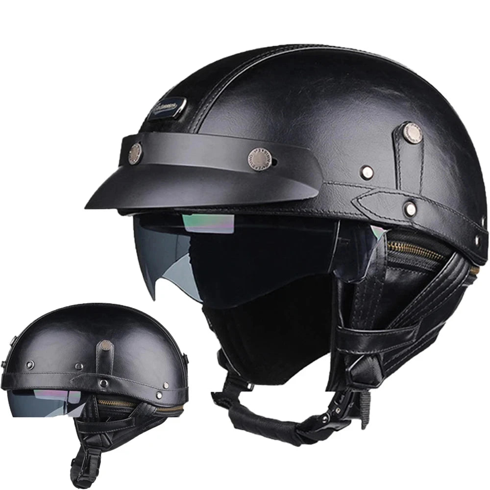 Motorcycle Helmet Retro PU Four Seasons Helmets Ride Half Scooter Helmet Moto Men Women