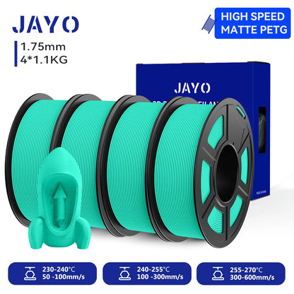 JAYO 4Rolls 3D High Speed Matte PETG 3D Filament 1.75mm 30mm/s - 600mm/s Print Range High Flow Speedy PETG 3D Printer Filament