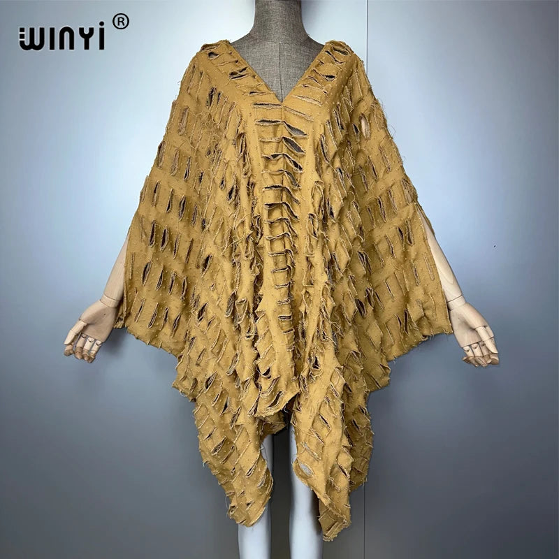 WINYI Original V neck denim sexy short dress with holes New Fashion Africa Womens party holiday Casual Maxi beach dress
