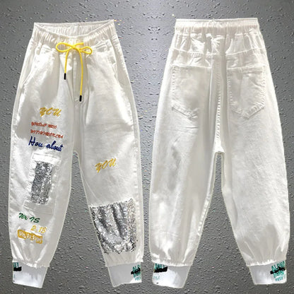 High Street Summer New Women Denim Jeans Ripped Jeans Feminino Rock Letters Print Pants Denim Trousers Capris BF Jeans