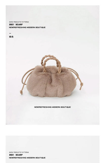 Autumn and winter versatile simple solid color portable hair bag women's autumn and winter new pleated cloud bag high-end plush