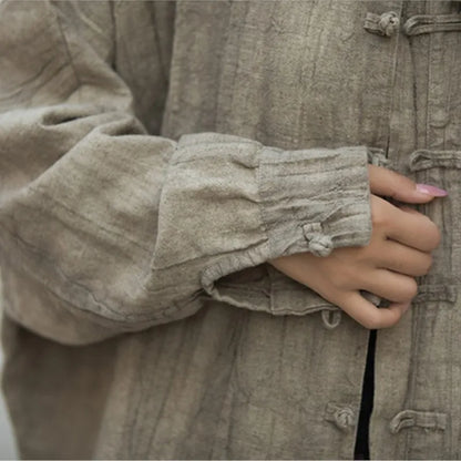 Johnature Women Vintage Ramie Shirt Jackets Stand Long Sleeve High Quality Coats 2025 Autumn New Button Loose Women Jackets