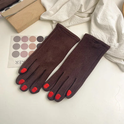 Women Creative Nail Polish Embroidery Gloves Grace Lady Fashion Vintage Driving Full Finger Mittens Girl Touch Screen Warm T124A