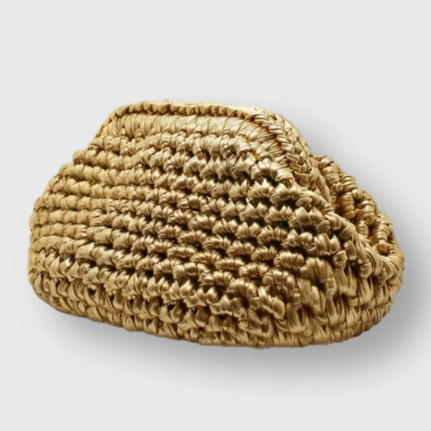 Yingzi Women's Silver Cloth Strip Crochet Clip Bag Woven Underarm Bag Clutch Large Size