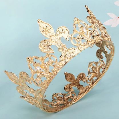 New Gold Alloy Large Round Crown Bridal Wedding Opening Ceremony Tiara Hair Accessories for Important Occasions Gift