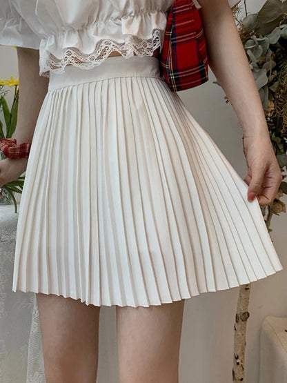 Fashion Spring Summer Pleated Skirt Solid Color High Waist Women's Slim Versatile Lining Short Skirts Girl's A-line Skirt 2025