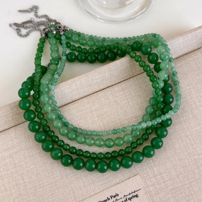 The Wizard of Oz-Inspired New Chinese Style Jadeite Green Beaded Necklace Cool-Toned Natural Stone Collarbone Chain Accessory
