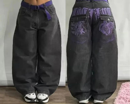 American New Fashion Old Washed Loose Jeans Women Y2K Hip Hop Harajuku Casual Joker Gothic High-waisted Wide-leg Trousers