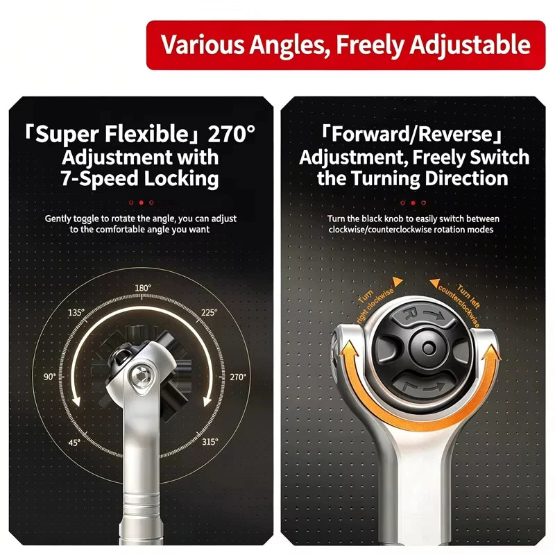 60 Teeth Ratchet Wrench 7 Gear Lockable 270° Rotatable Detachable Magnetic Adsorption Forward Reverse Adjust Hand Tool