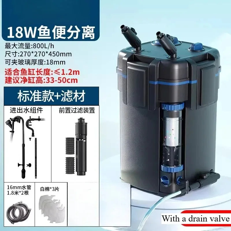 Fish Tank External Filter Canister Silent Biological Filtration Device Freshwater Saltwater Use