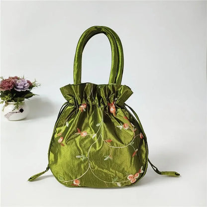 Retro Embroidery Silk Drawstring Handbags Women Purse Wallets Jewerly Packing Storage Bucket Bag Hanfu Accessories