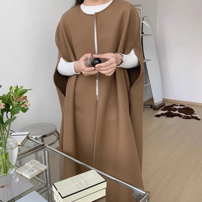 Chic Autumn Winter Loose Coat Sle Pure Color Long Women's Vest Jaet Korean Version Commute Sle Long Sve round Ne