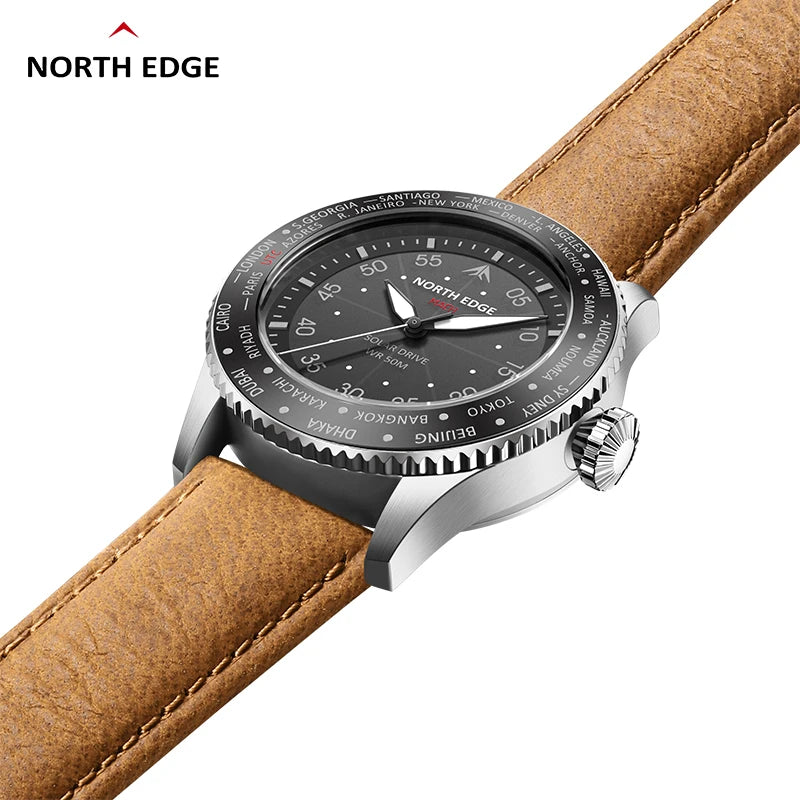NORTH EDGE 2024 MACH Solar Power Quartz Watch Men's Pilot Sports Wristwatches Luminous Enviormentally Clock Men Waterproof 50M