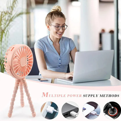Portable Fan Tripod Adjustable 360 Degree Rotation Baby Stroller Low Decibel Electric Fan USB Charging Suitable for Outdoor Use