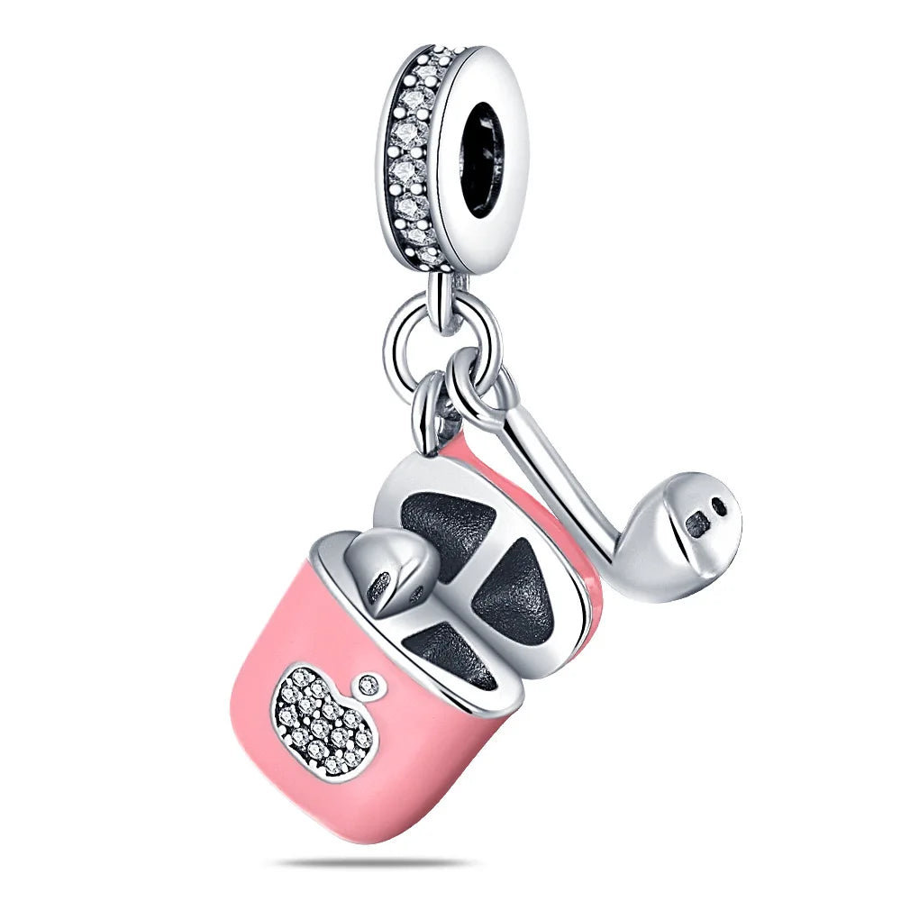 Guitar Microphone Music 925 Sterling Silver Charm Pendant Suitable Fit Original Bracelet Necklace keychain Jewelry Accessories