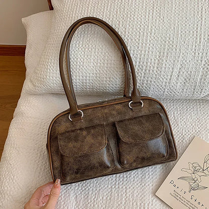 Retro Small Double Pockets Shoulder Bags for Women 2026 New Fashion Trend Designer Underarm Bag Female Handbags and Purses