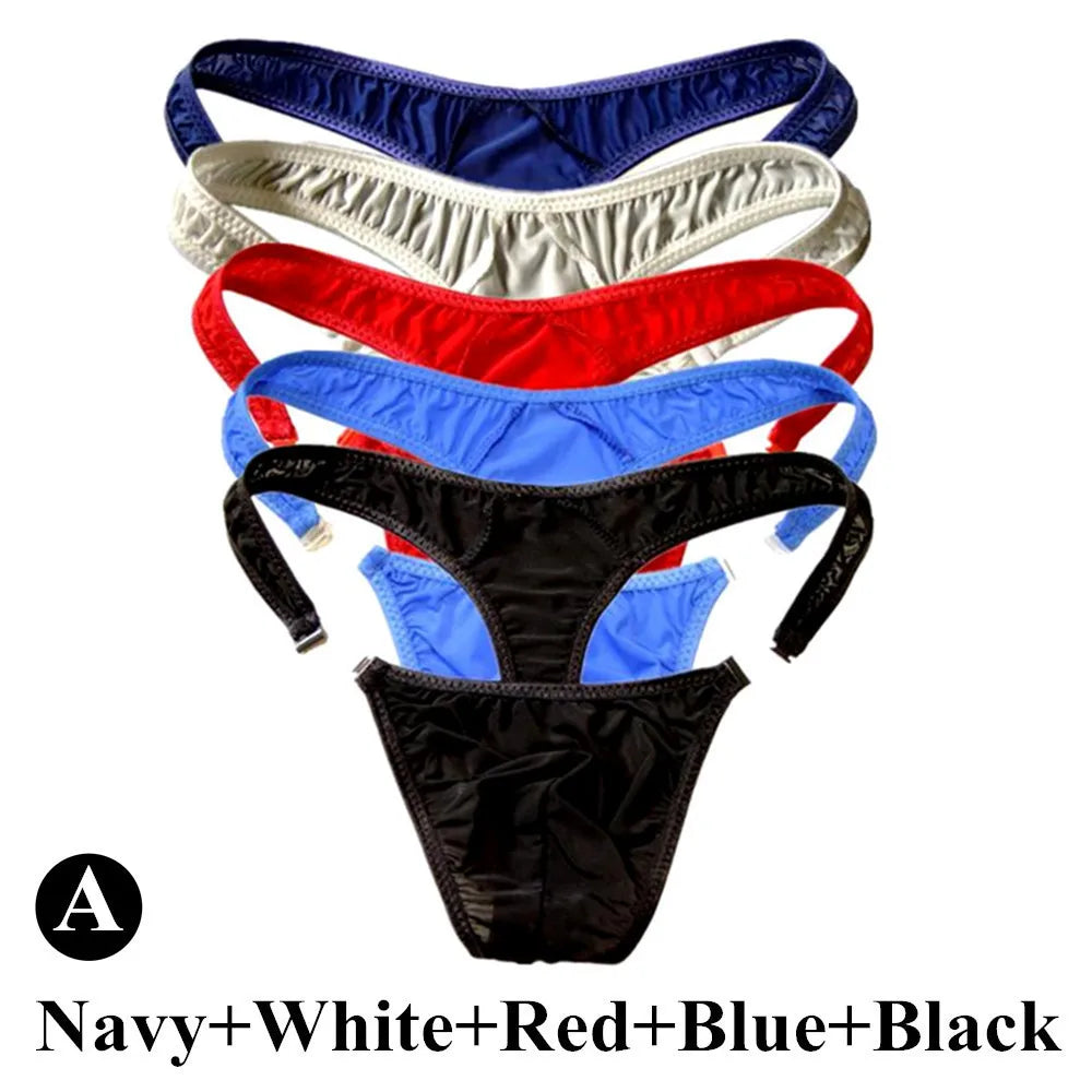 5Pcs/Set Men Sexy G-string Transparent Buckle Low Waist Thong Nylon High Quality Underwear U Pouch Cozy Underpants Fast Shipping