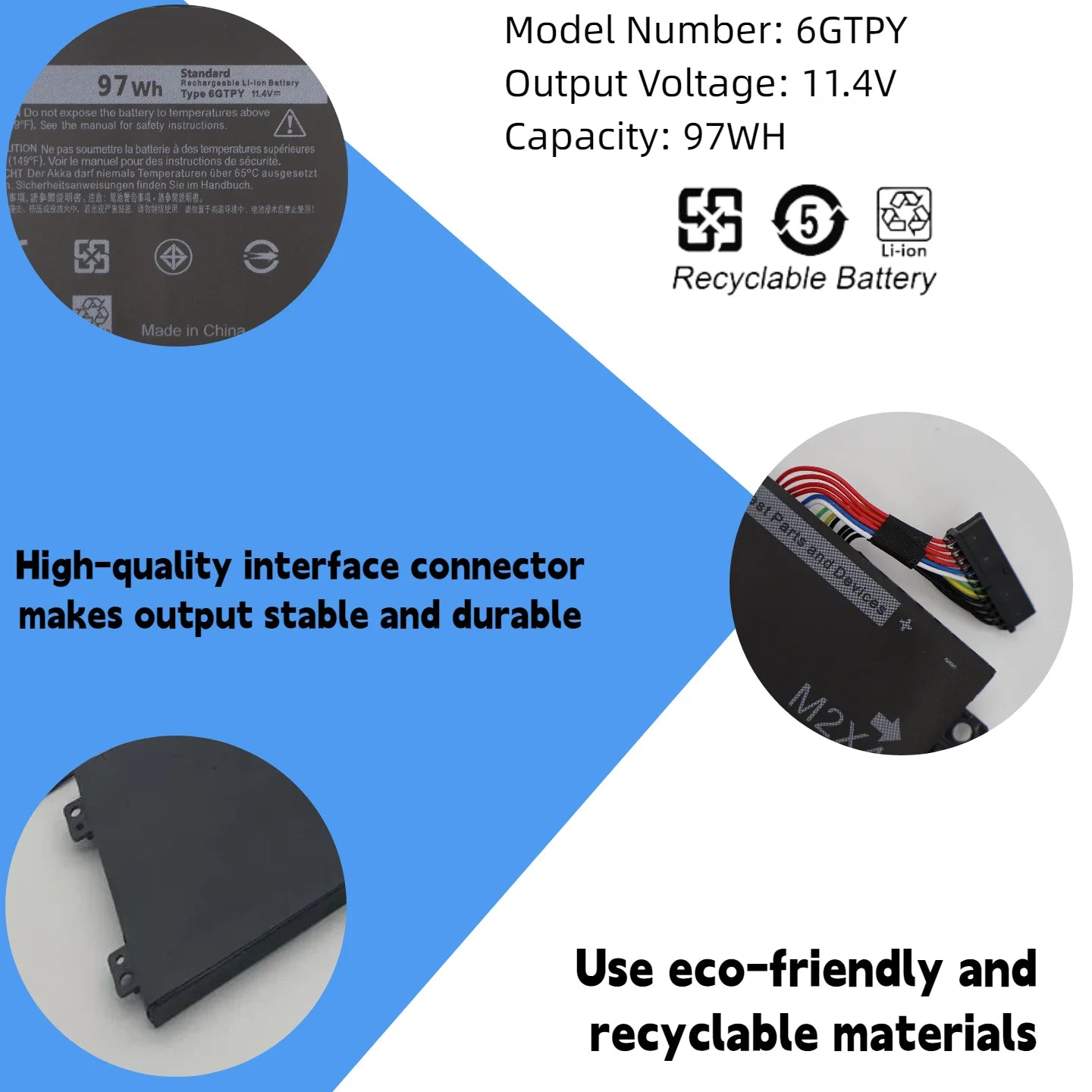 11.4V 97WH 6GTPY For DELL Battery XPS 15 9570 9560 7590 For DELL Precision 5520 5530 Series Notebook 13 Months Warranty 97WH