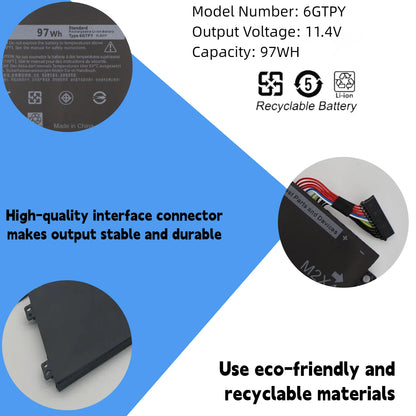 11.4V 97WH 6GTPY For DELL Battery XPS 15 9570 9560 7590 For DELL Precision 5520 5530 Series Notebook 13 Months Warranty 97WH