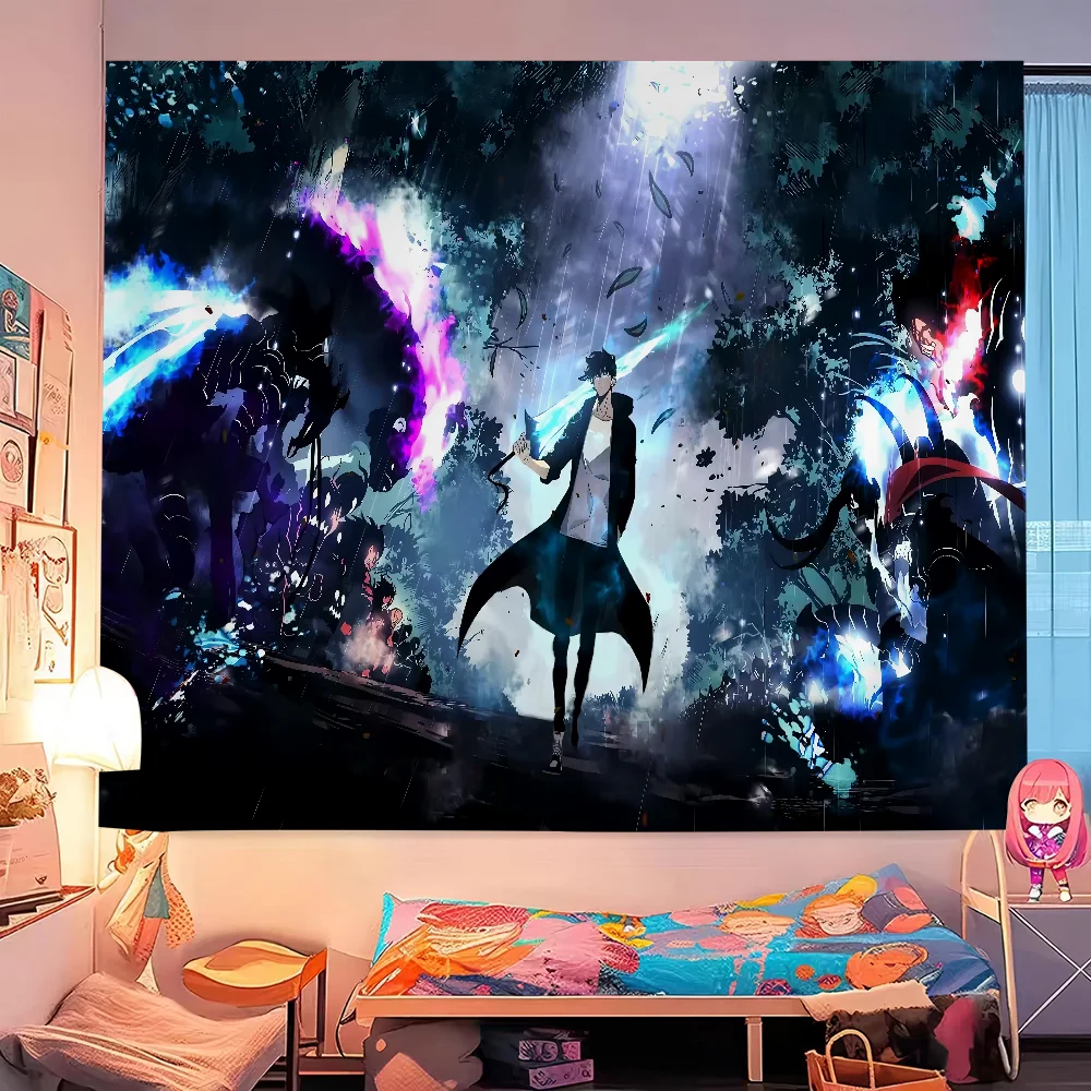 Solo Leveling Anime Cartoon Tapestry Art Science Fiction Room Home Decor Wall Hanging Home Decor