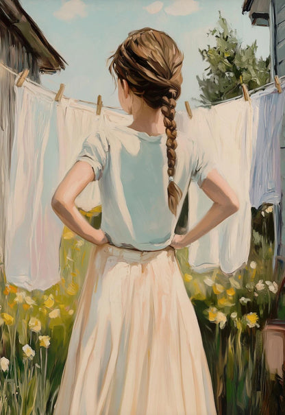 Classic Oil Painting Laundry Room with Clothes Hanging Poster Canvas Art Painting Printing Home Room Wall Pictures Decor Gift