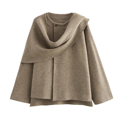 2025 Winter Female Scarf Coat Long Sleeve Knitted Asymmetric Jackets For Women Streetwear Causal Women Coats