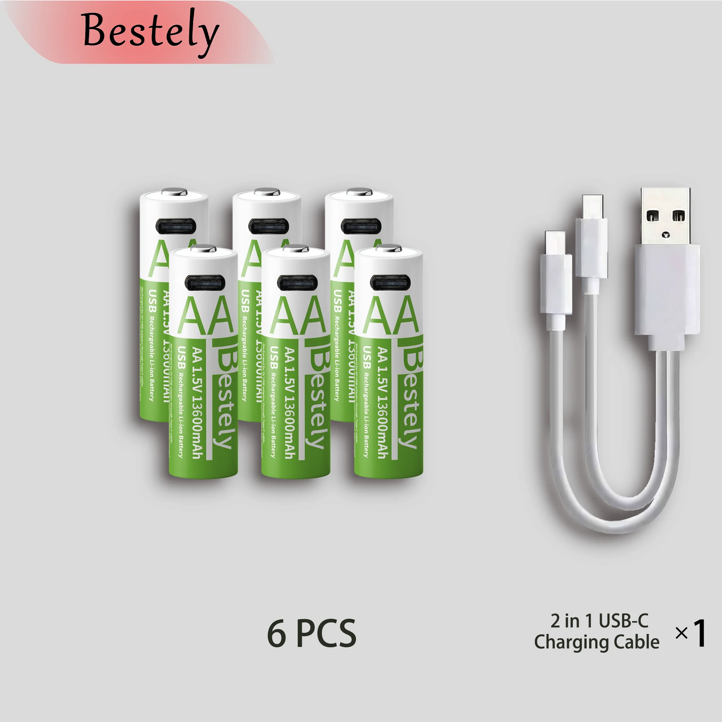 New 1.5V AA 13600mAh Rechargeable Lithium Battery Fast Charging Li-ion Akku High Capacity Batteries with USB-C Cables for Free