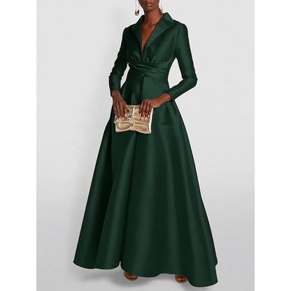 Elegant solid color Long Sleeves Evening Dress Women's Party Gown V-Neck high Waist Maxi Dresses For Wedding Prom 2026 new