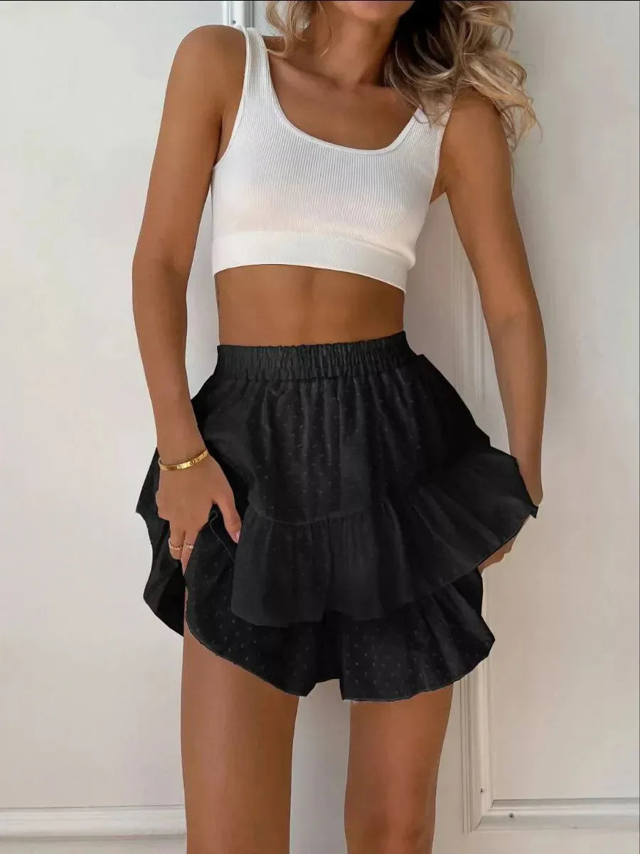 Original Lotus Leaf Edge Wave Point Wrapped Skirt Spring and Summer Women Sweet High Waist Solid Casual Soft Cotton Beach Skirt