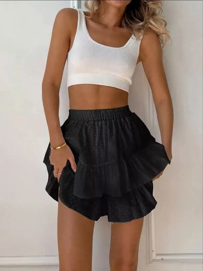 Original Lotus Leaf Edge Wave Point Wrapped Skirt Spring and Summer Women Sweet High Waist Solid Casual Soft Cotton Beach Skirt
