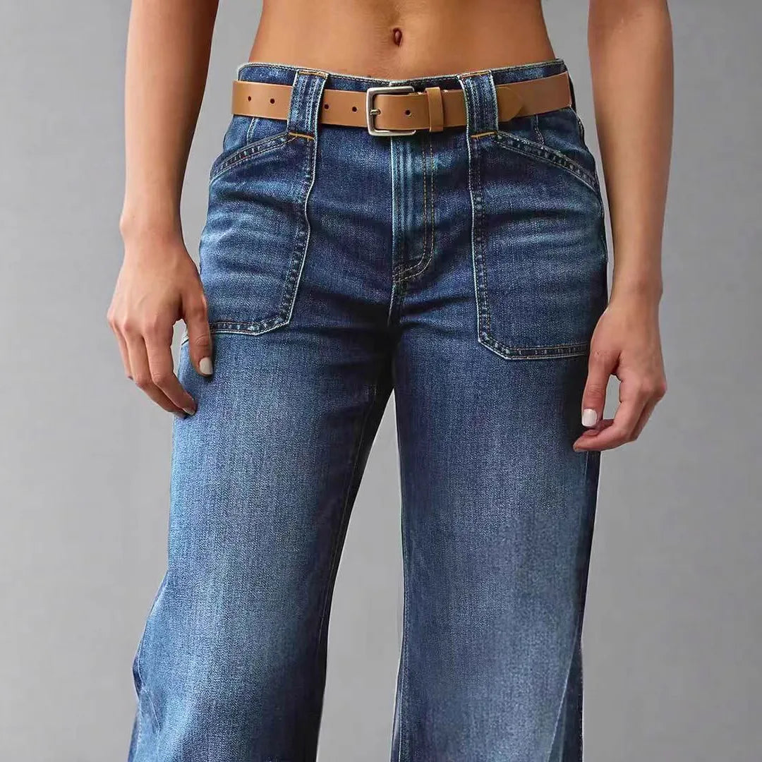 Jeans Women Denim Flare Pants Stretch High Waist Pockets Washed Distressed Floor Length Streetwear 2025 Boot Cut Trousers