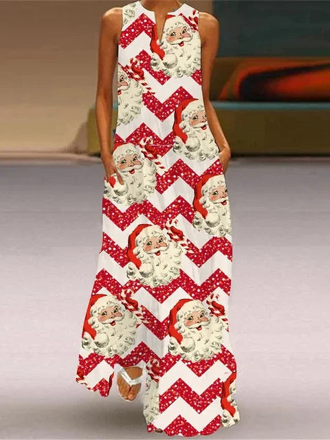 Christmas Tree 3D Printing Dress Fashion Sexy Sleeveless V-neck Long Dress Casual Party Maxi Female Dress Street Fashion Dresses