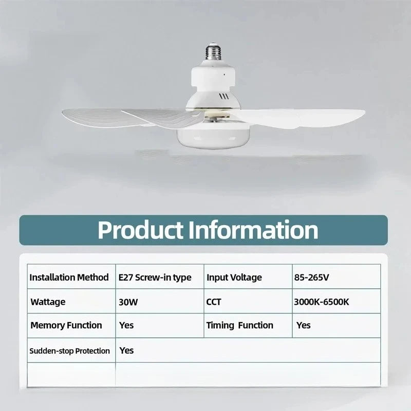 LED Socket Fan Light with Remote Small Ceiling Fan with Light, Cordless Light Socket Fan for Kitchen Bedroom Small Room