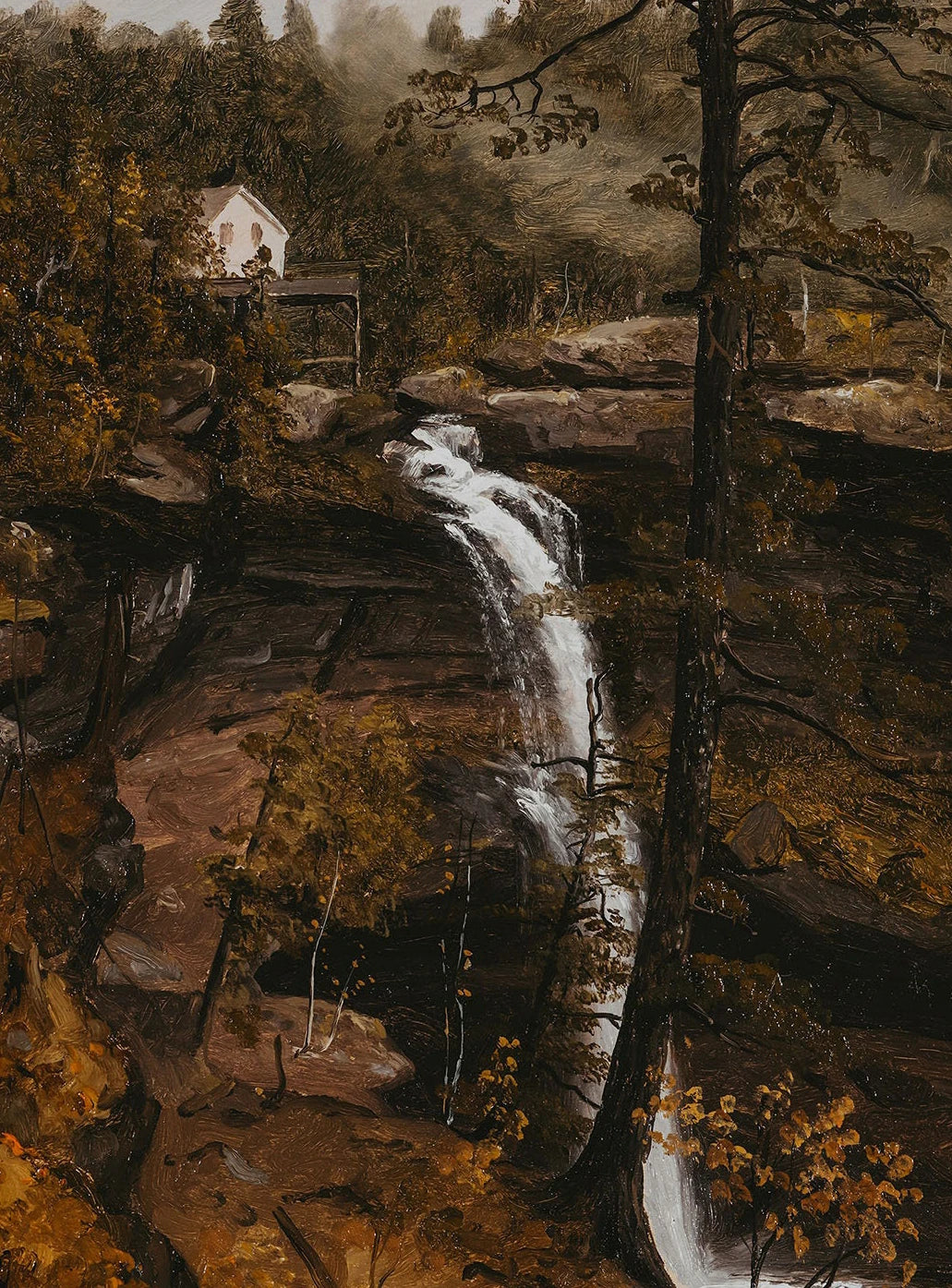Canvas Painting Nordic Autumn Rural Farmhouse Forest Mountain River Landscape Retro Print Wall Art Picture Home Decor Wall Decor