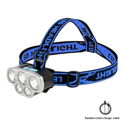 Powerful 5 LED Headlamp USB Rechargeable Headlamp Fishing Head Flashlight Waterproof Hunting Camping Outdoor Run Hiking Light