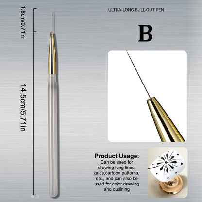 Nail Art Painting Brush Acrylic Lines Pen Stripes Grid Flower Butterfly Drawing Watercolor Brushes UV Gel DIY Design Manicure