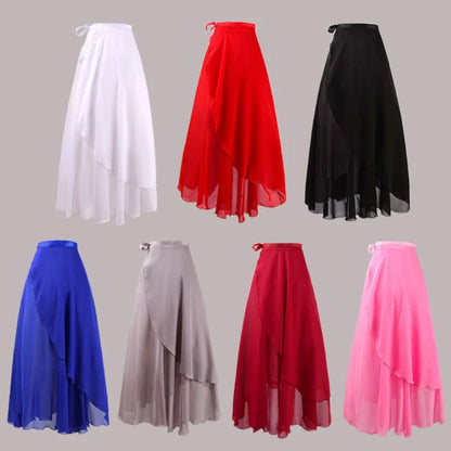 Women Ballet Dance Skirt Asymmetric Long Dance Skirt Wrap Skirt with Tie Waist Skate Over Scarf Skirt Dancewear