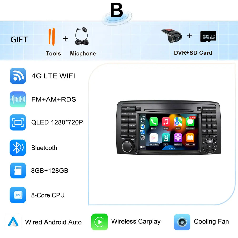 for Mercedes-Benz R-Class R300 R350 R400 2006-2014 GPS Navigation 7" 2.5D Touch Screen Android 16 Wireless CarPlay DSP Stereo