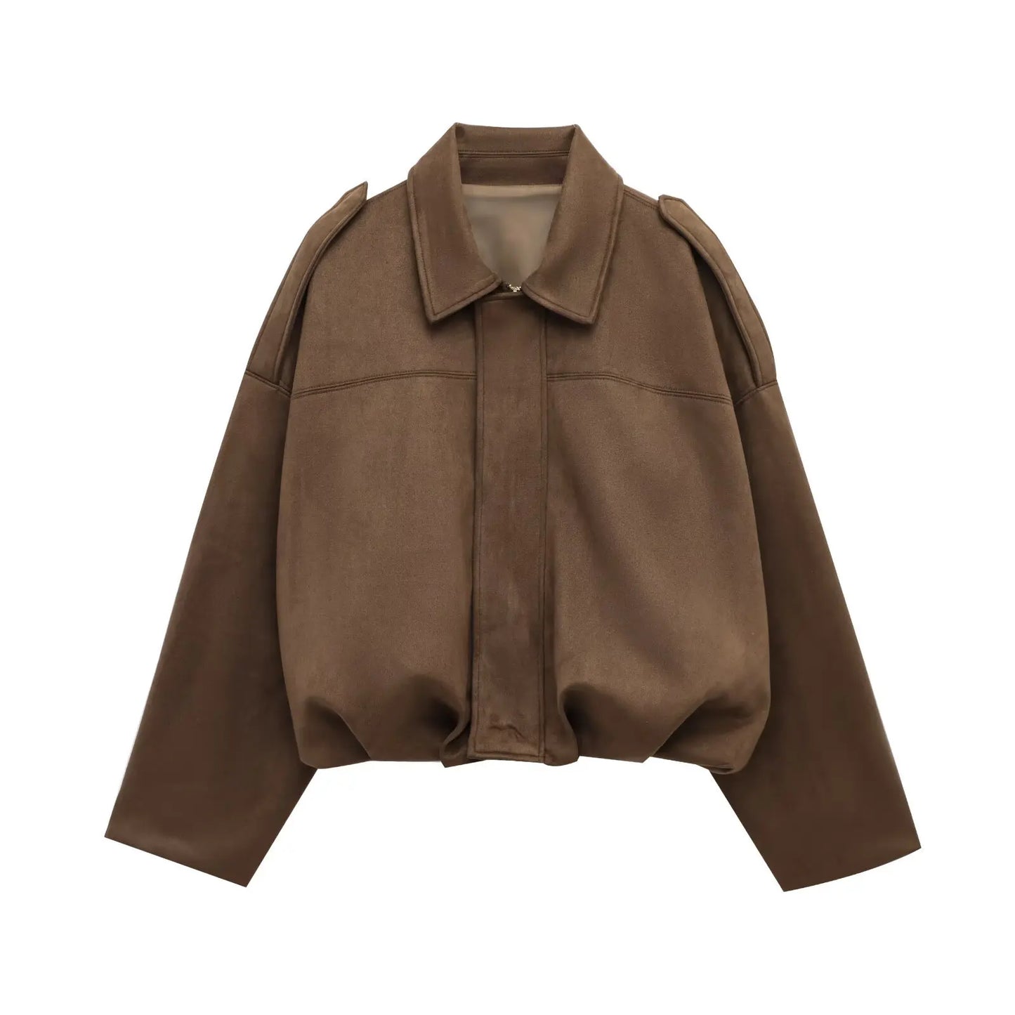 Vintage Faux Suede Short Jackets For Women Zipper Fashion Loose Bomber Jacket Coat Autumn Winter 2025 New Chic Casual Outerwears